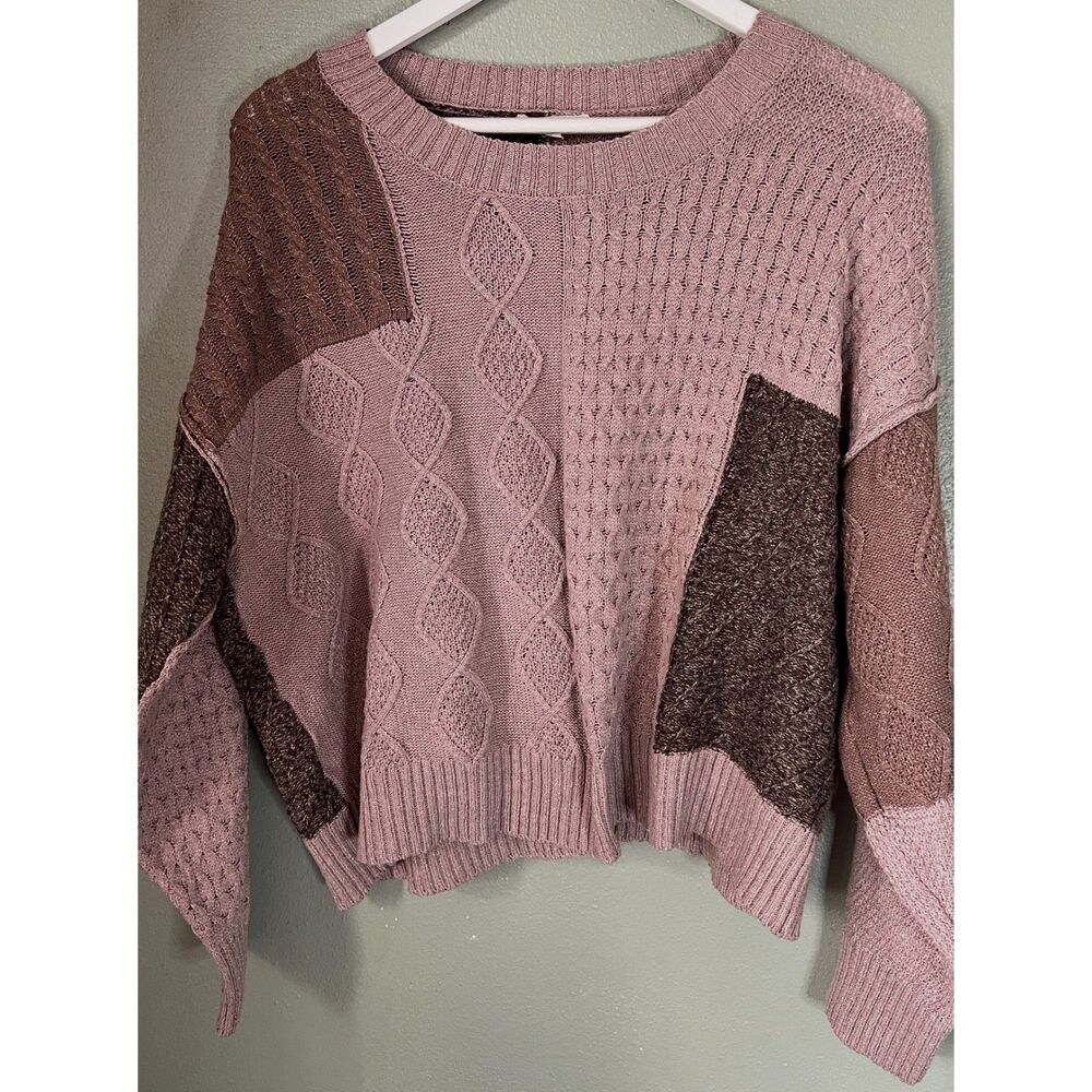 Easel Patchwork Lightweight Cropped Boho Sweater Size Large